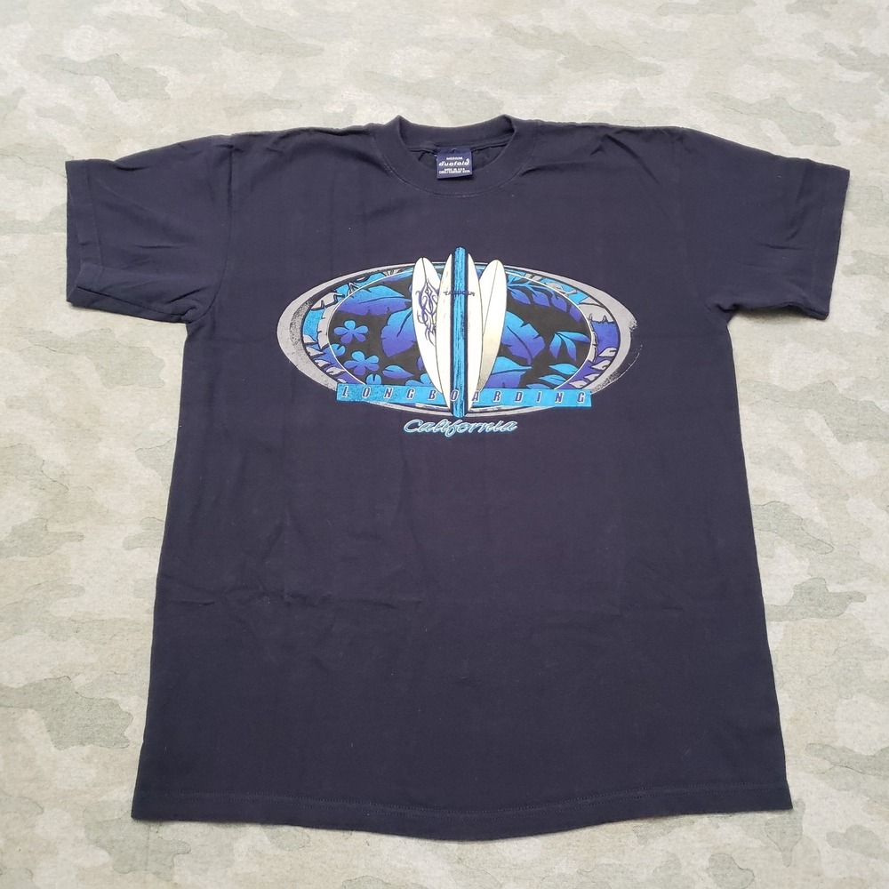 VTG Long Boarding Duofold Shirt Mens Medium Blue Short Sleeve California Surf